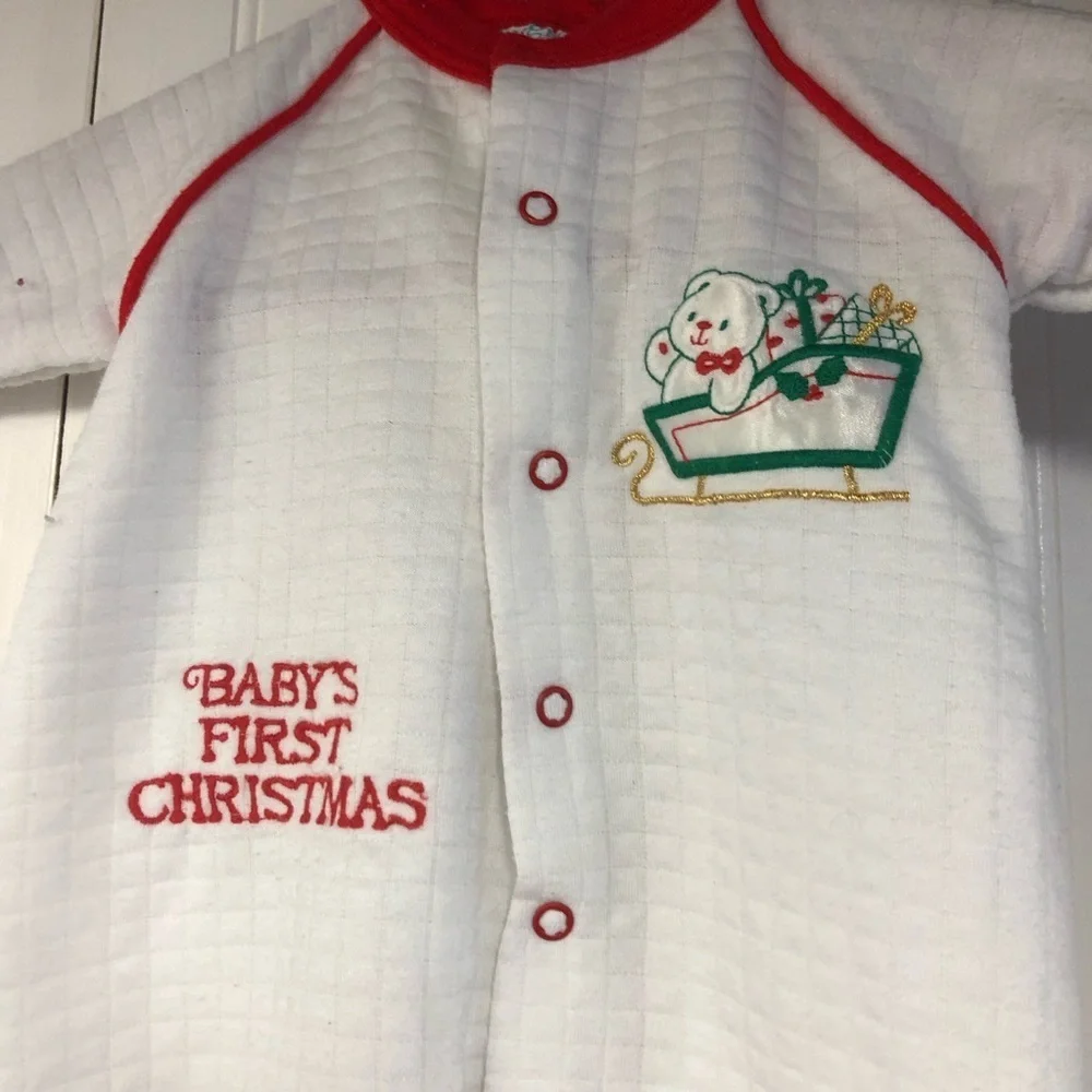 Baby's First Christmas White and Red One Piece Vintage Small